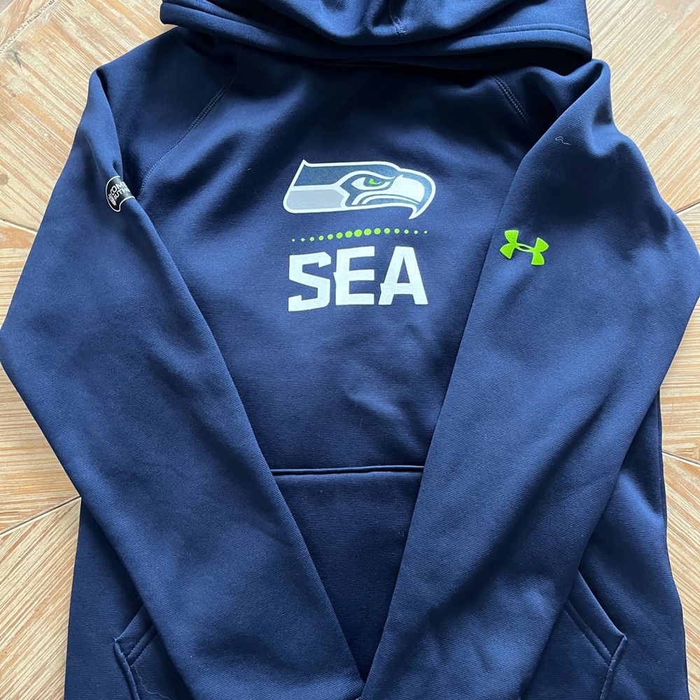 Under Armour Kids Navy Hoodie with Green Logo